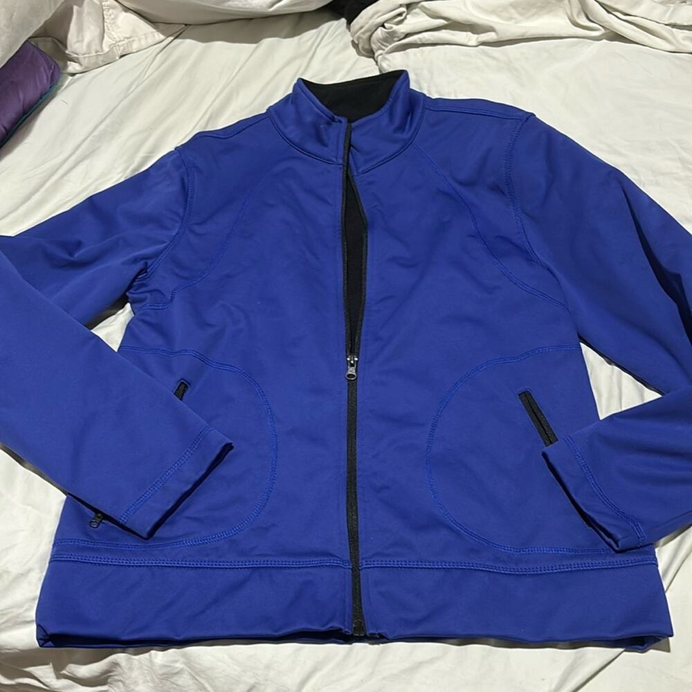Tek gear L purple blue shade full front zip long sleeve workout jacket euc